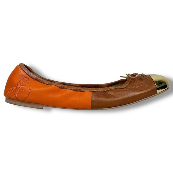 Sam Edelman Fairleigh Brown Orange Gold Cap Toe Ballet Flats Size 7.5 Minimalist - Picture 3 of 10